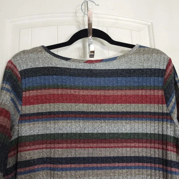 Avenue Womens Sweater Gray Red Green Blue Ribbed Knit Pullover Keyhole 14 16 XL - Picture 9 of 10